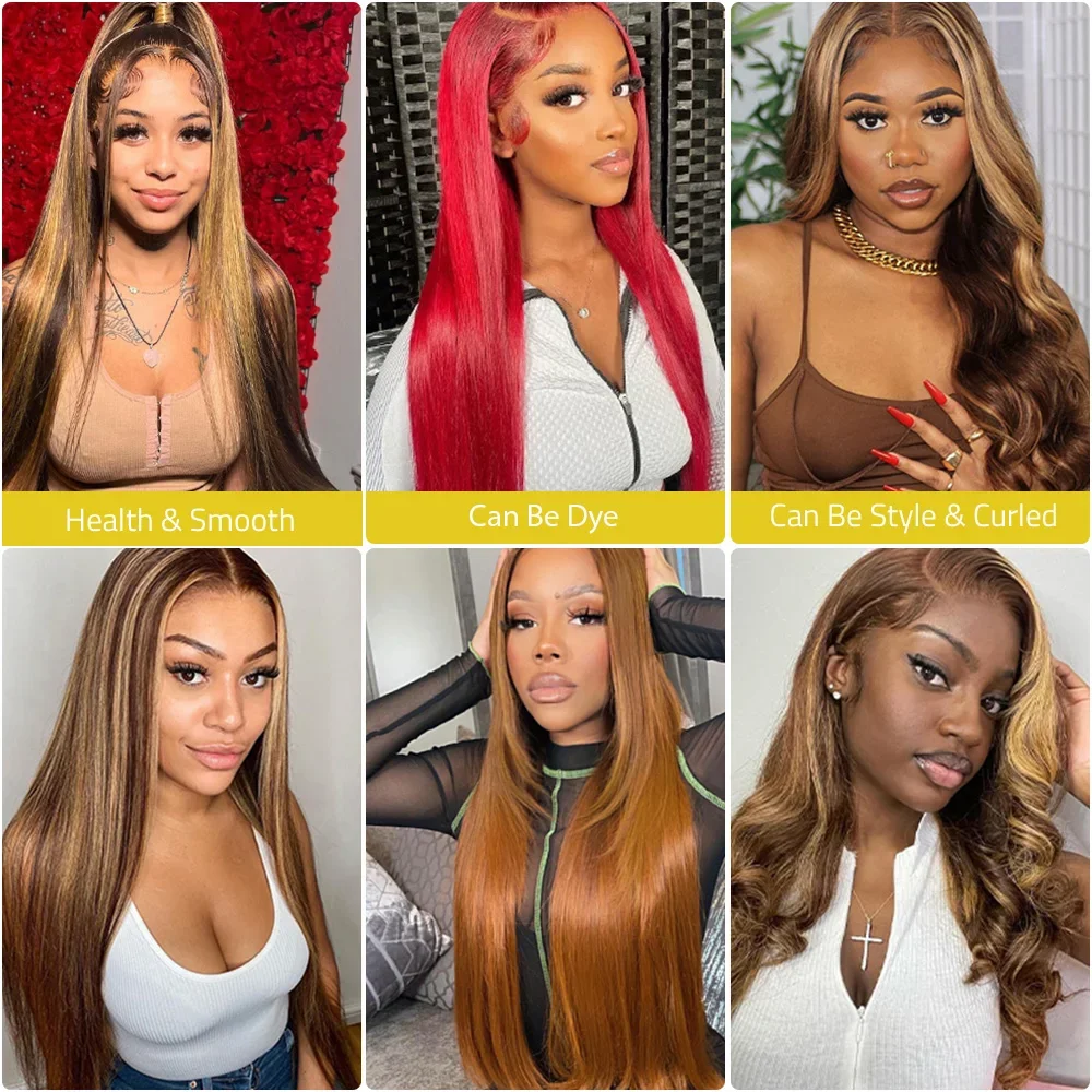 13x4 13x6 HD Парик из кружева с предварительно выщипанными медовыми блондинками 4/27 Выделенный коричневый прямой парик фронта шнурка 36 дюймов Парики из 100% человеческих волос