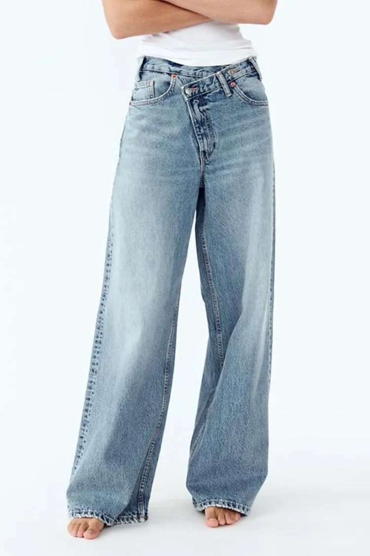 2025 New Women's Jeans High Waist Wide Leg Cotton Straight Double Breasted Denim Pants Aesthetic Baggy Jeans Faionable Ladies