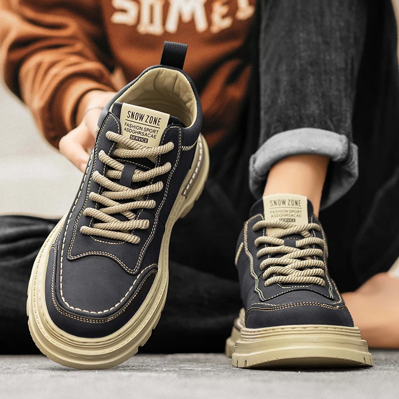 

Trendy Men's Shoes Spring Season Versatile Casual Retro American Thick Bottom Heightening Black Fashionable Board Shoes