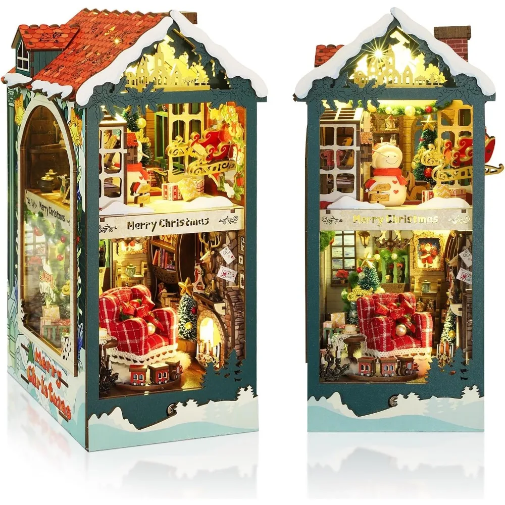 

Миниатюрная деревянная книжная полка со светодиодной подсветкой, набор для рукоделия: идеальный рождественский подарок для взрослых своими руками