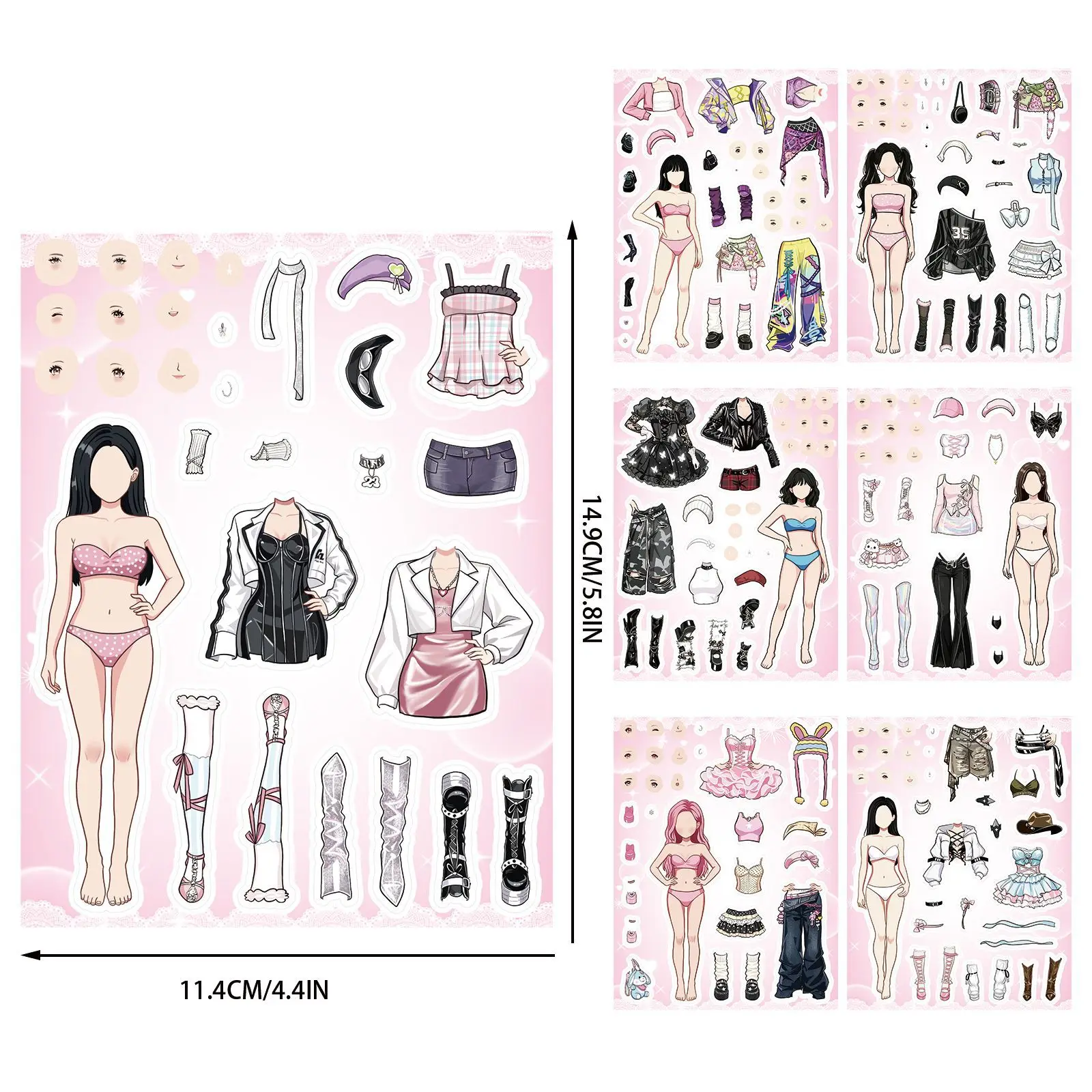 8Sheets K‑pop Girl Fashion Dress‑Up Stickers Clothing Change Game Stickers Creative Handmade Toy for Party Scrapbook Decor ﻿ ﻿