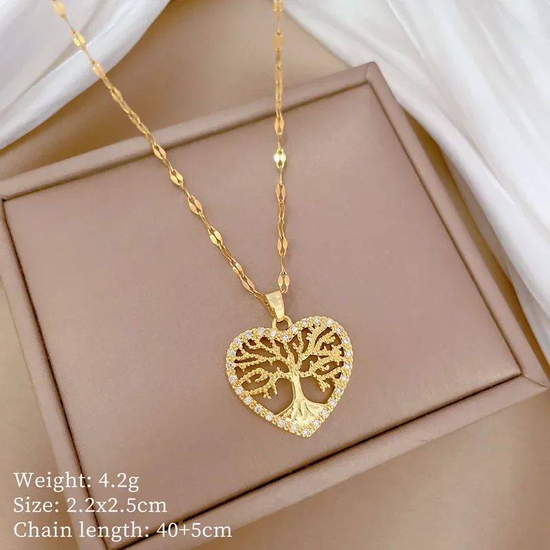 Fashion Romantic Love Life Tree Pendant Necklaces for Women Girls Stainless Steel Jewelry Accessories Gifts for Lover