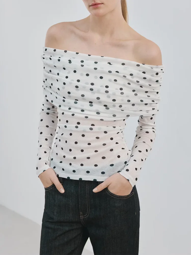 Spring New Arrival Women's Fashionable Thin Fit One-Shoulder Polka Dot T-Shirt Top ZA2026 18-25 Years Old 2026 Spring Season