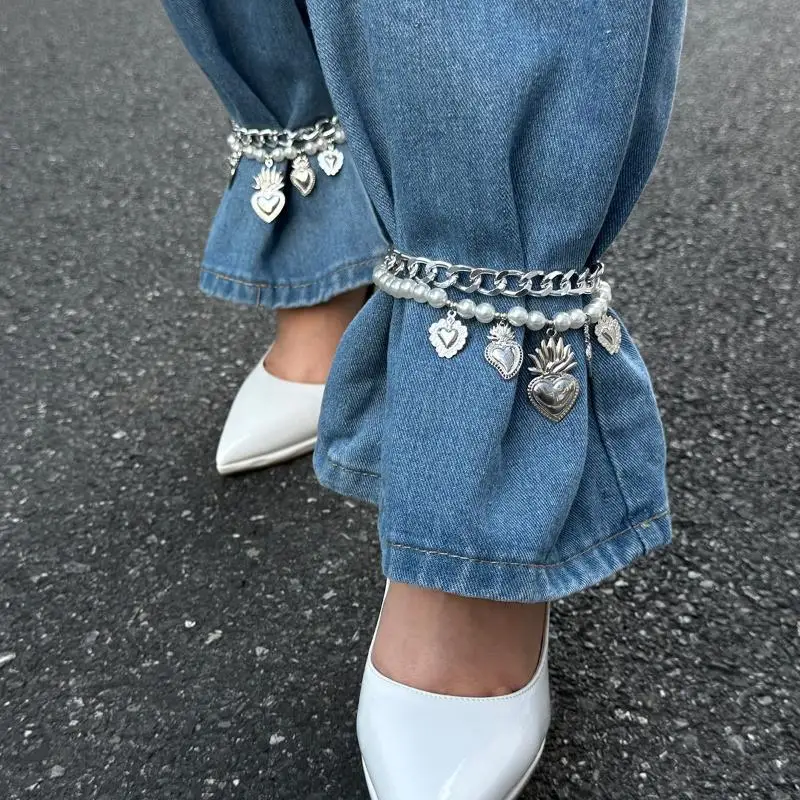 شخصية معدنية تقليد اللؤلؤ القلب سلسلة موضة القدم الكاحل شاطئ مجوهرات الحفلات للنساء فتاة القدم سوار خلخال الهدايا