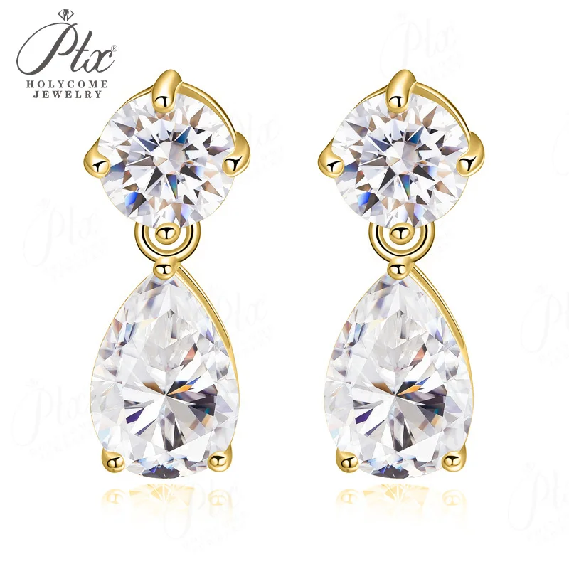 

Round+Pear Cut Moissanite Earrings Four Colors D White Black Vivid Blue White/Yellow Gold Mixed Shape Studs Fine Jewelry Gift