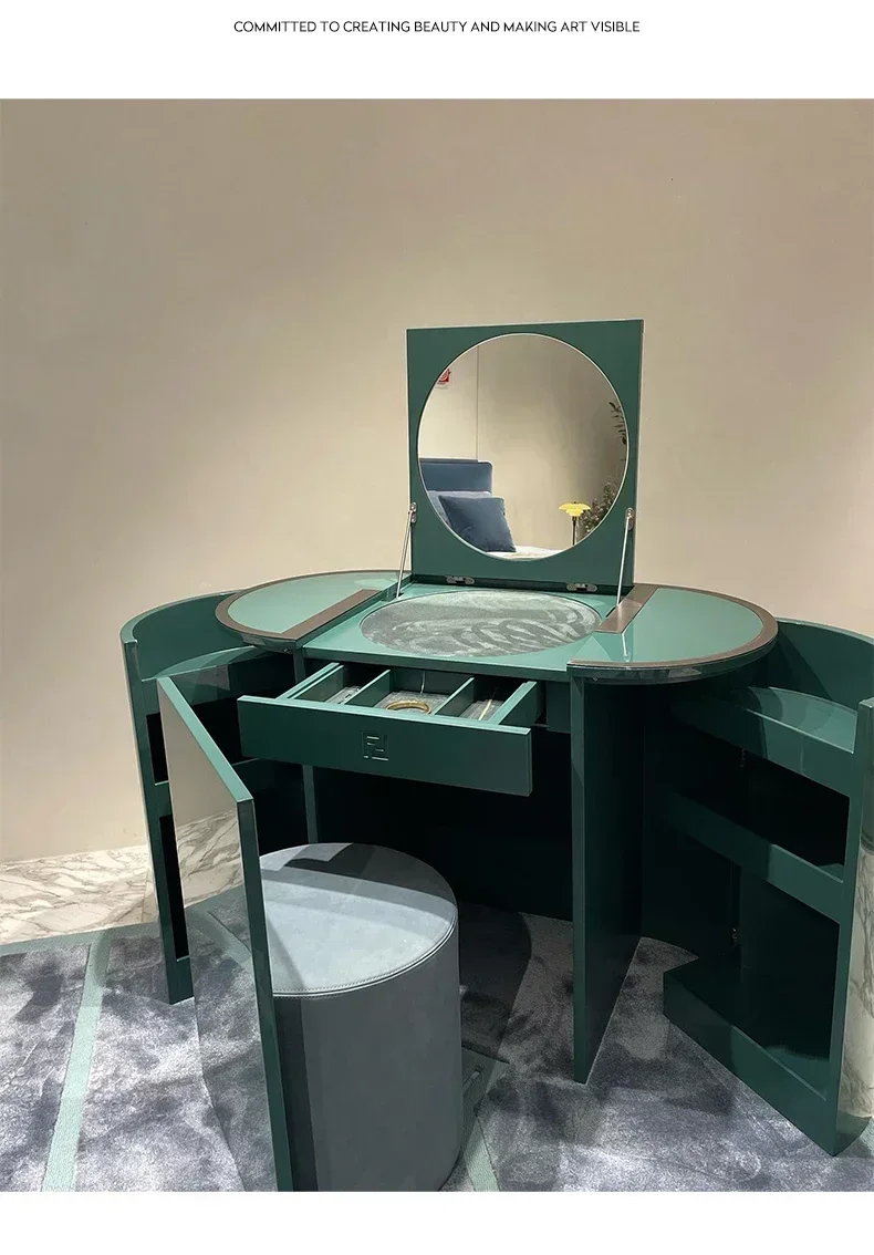 Italian Minimalist Light Luxury Dressing Table Movable Bedroom Dresser Modern Light Luxury Makeup Table Advanced Sense