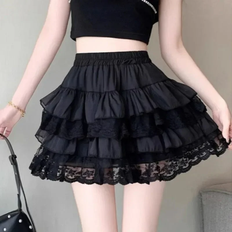 

Gothic Lace Tutu Skirt Elastic Sexy Lace Mini Tulle Skirts Party Club Dancer Wear Black Bottoms High Street Y2k Women Clothing