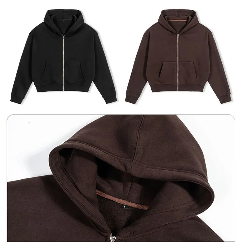 New men's double zipper hooded sweatshirt sweatpants unisex loose basic hooded sweatshirt jacket winter pants two-piece set