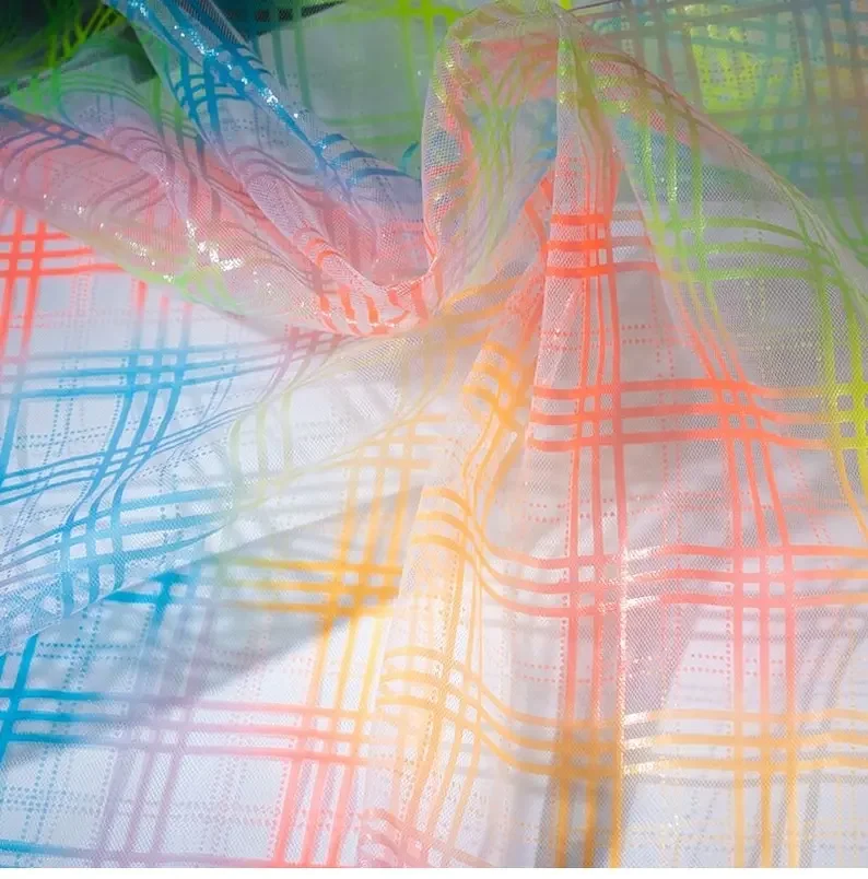 Multicolored Square Lace Fabric Gradient plaid soft lace Tulle For Girl Dress Tutu Dress Wedding Dress Bridal Veil 1 yard