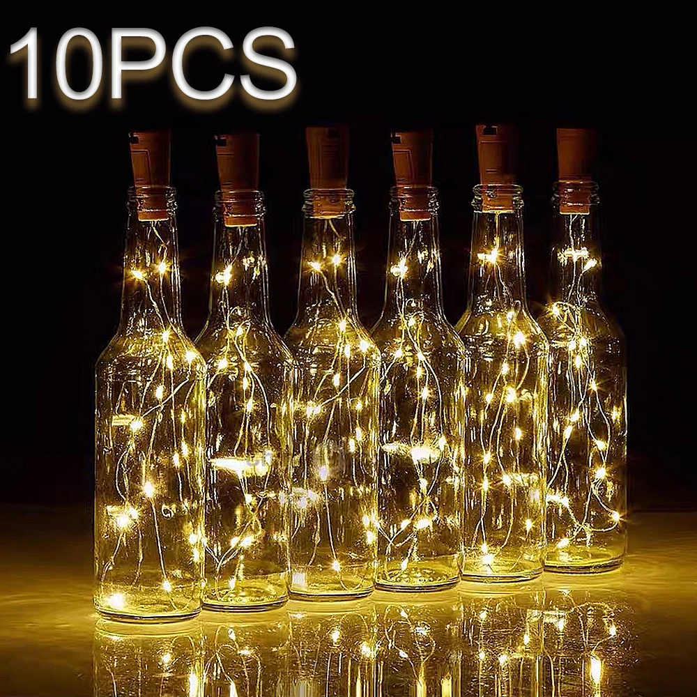 10PCS Wine Bottle Lights String Waterproof Fairy Garland Light LR44 Battery Powered LED Copper Wire Christmas Lights Bar Decor