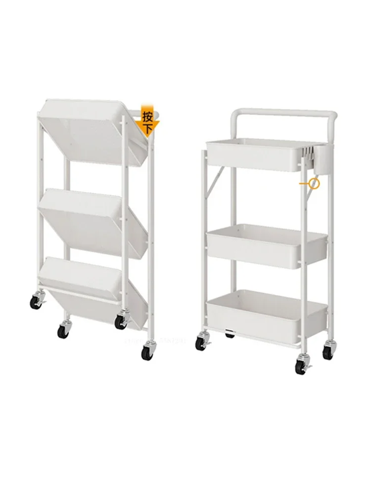 

Heavy Duty Foldable Metal Rolling Rack Cart, 3 Tier Storage Organizer Shelves with Wheels, Basket Trolley for Kitchen Bathroom