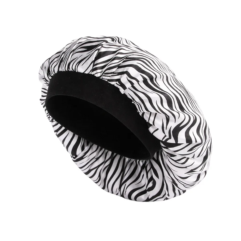 Floral Pattern Satin Sleep Bonnet Elastic Wide Band Hair Loss Cover Bath Hair Cap Head Wrap Cosmetic Cap Hair Wrap Accessories
