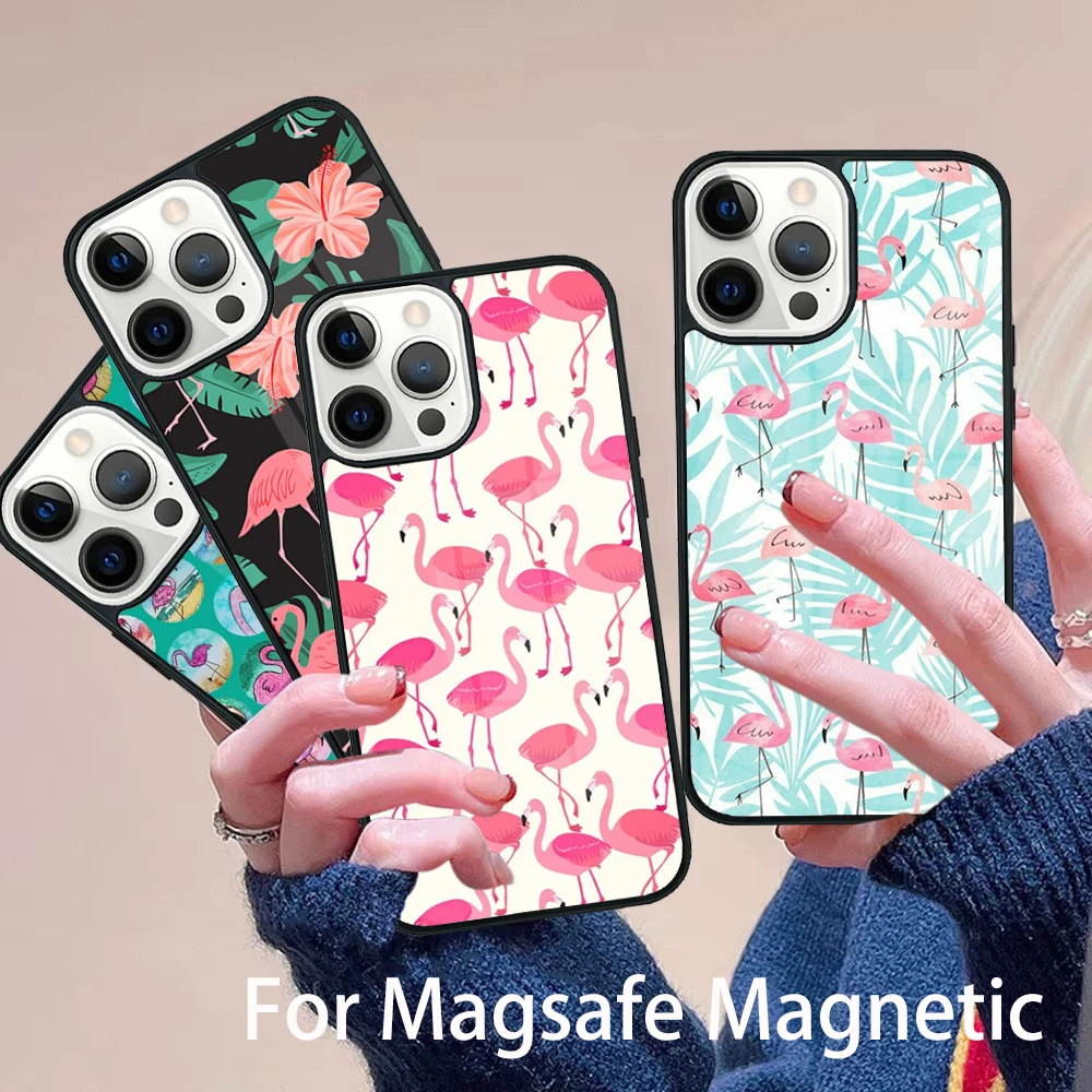 

Cute Flamingo Phone Case Magesafe Magnetic Wireless Charge Cover For IPhone 16 11 12 13 14 15 Pro Max Plus Mini