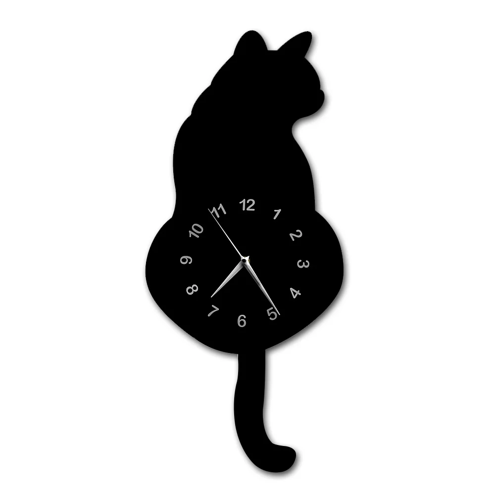Japonês adorável gato preto pêndulo relógio engraçado gato fnny gato balançando cauda relógio de parede kit gato decoração da parede gatinho amantes presente