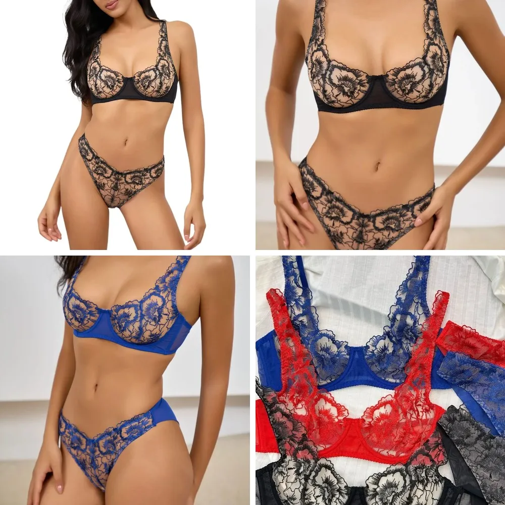 

Sexy Embroidered Lace Minimizer Bra Set, Push Up Underwire for Large Bust, Breathable