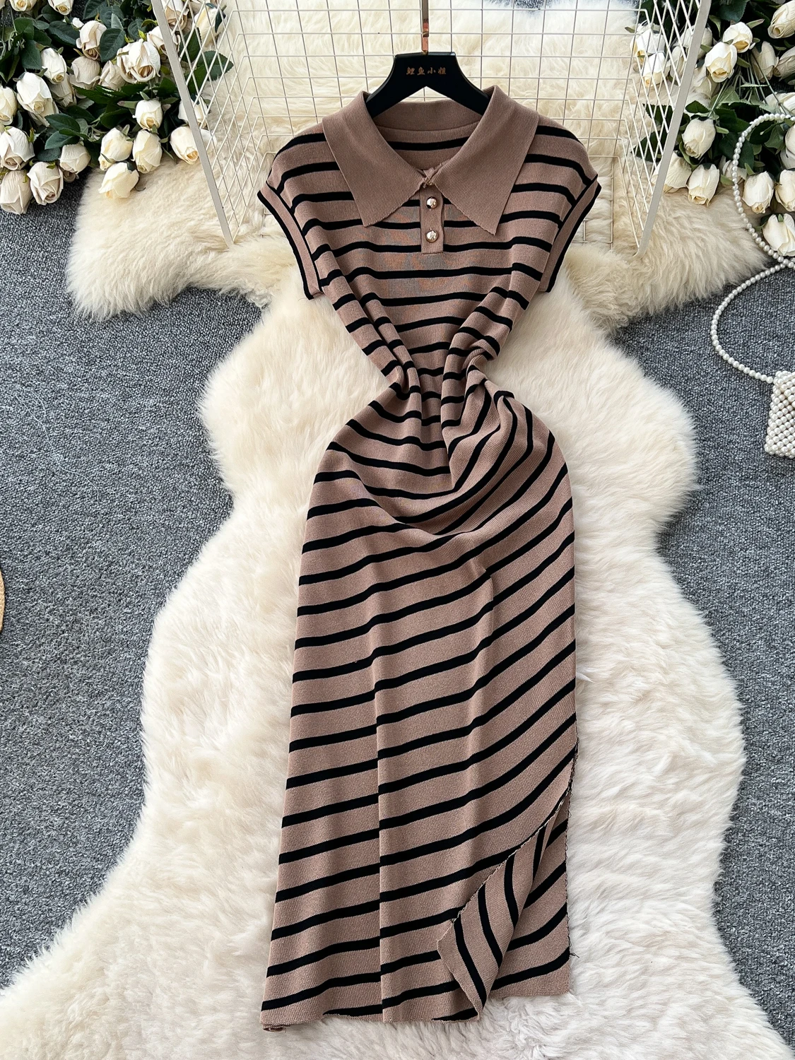Chic Sommer Polka Dot ort Sve Ne Dr Damen Taille Cinching mittellanger A-Linie Rock Korean Sle Pendeln Dr