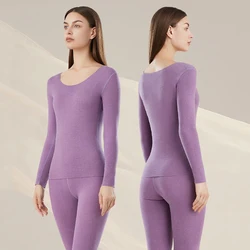 Winter Women's Thermal Underwear Bottoming Tops Wool Silk Patch Thickened Double Layer Warm Lingerie 2 Pieces Set Thermal Pants