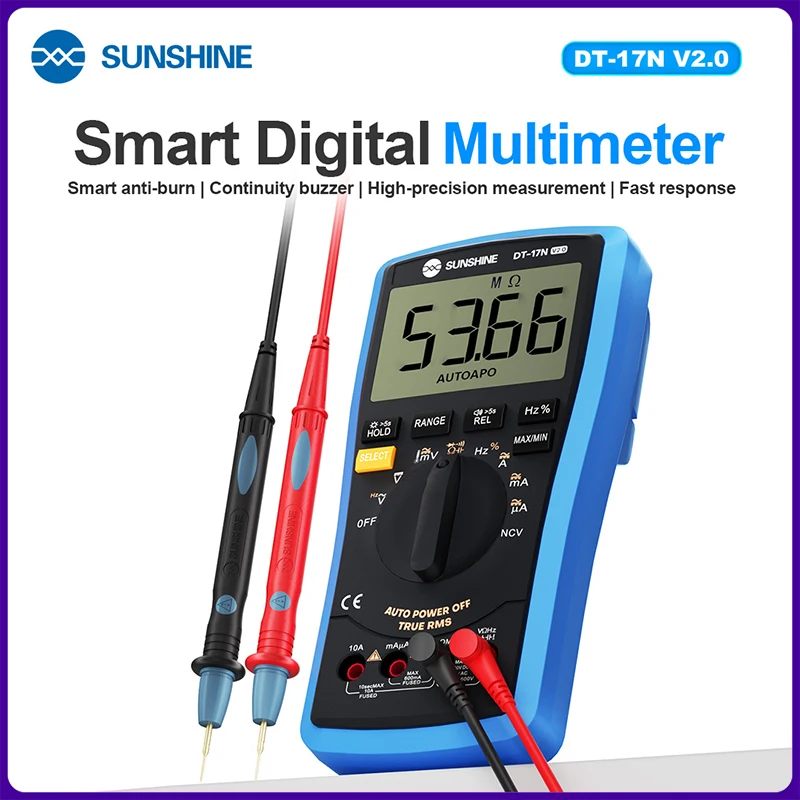

SUNSHINE DT-17N 2.0 Digital Multimeter Smart Anti-burn,Continuity Buzzer,High-precision Measurement ,Fast Response Repair Tools