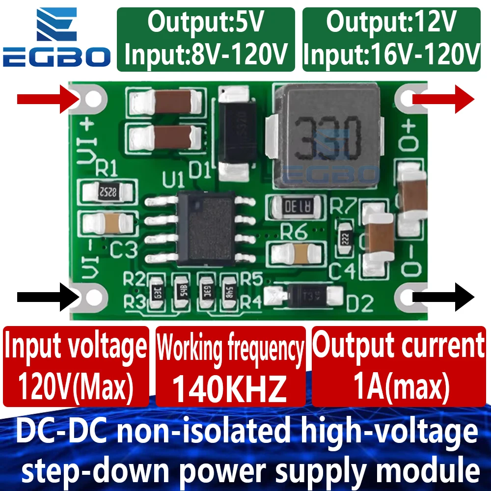 High-Voltage Step-Down Converter Board: Converts 48V/60V/120V to 12V/5V/4.2V/3.3V Microcontroller Applications