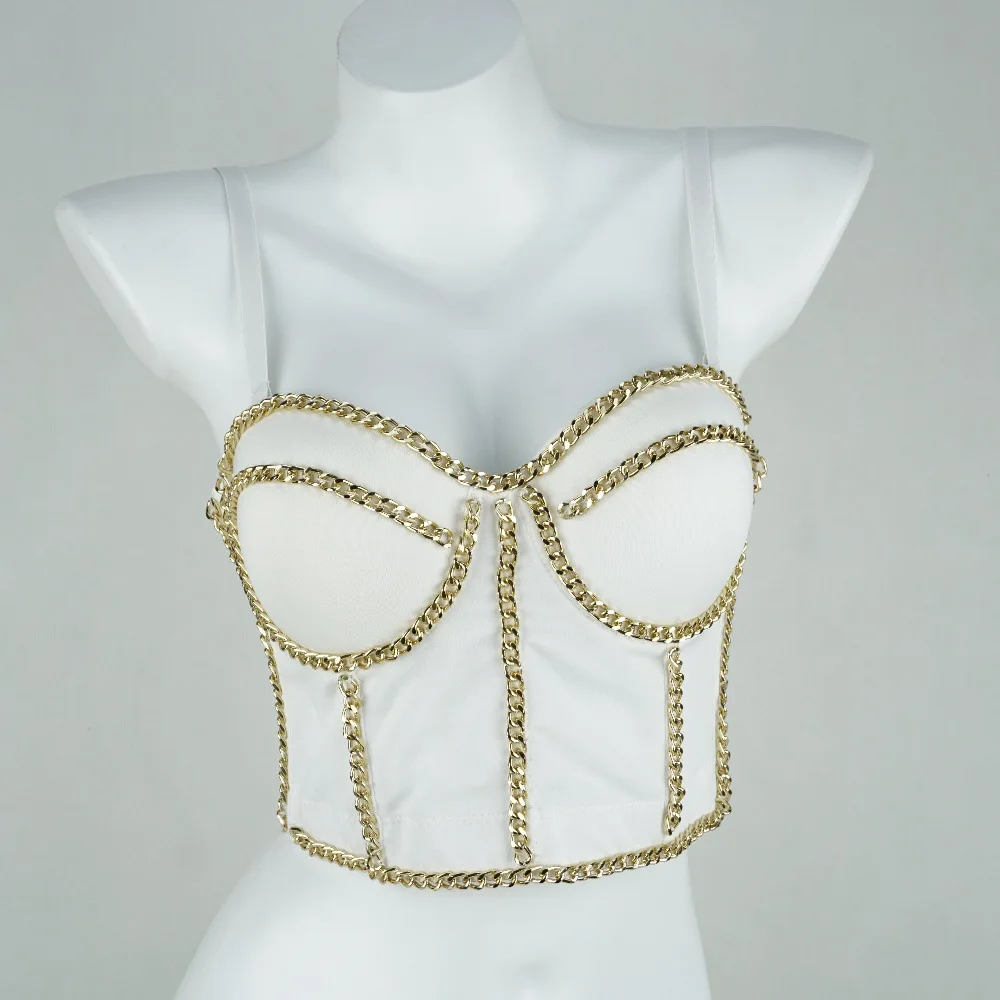

Fashion Nightclub Sexy European and American Bra Outer Wear Body Shaping Fishbone Sling Golden Chain Underwear