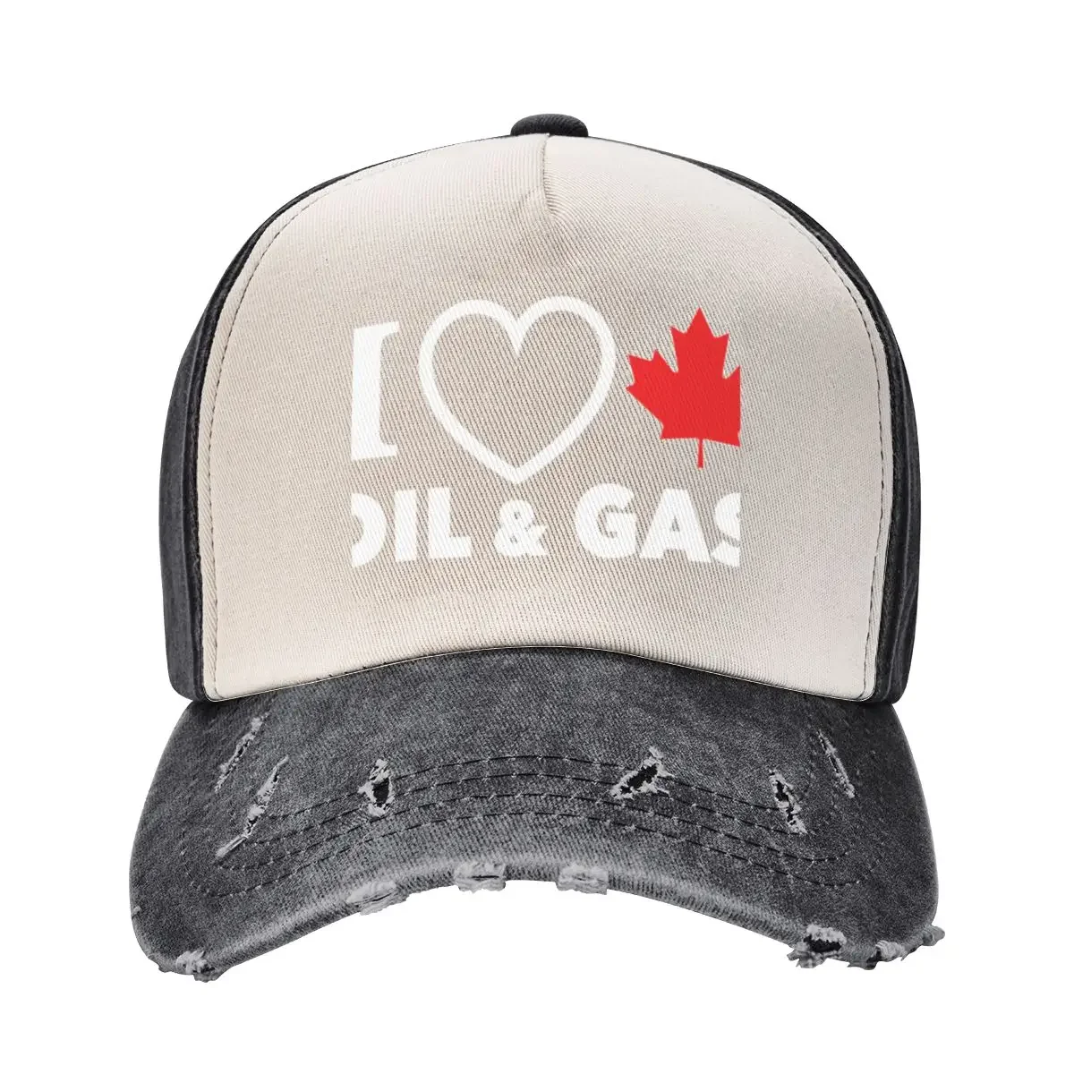 I Love Canadian Oil and Gas Red Heart and Maple Leaf Alberta Pipelines black background HD HIGH QUALITY ONLINE STOR Baseball Cap