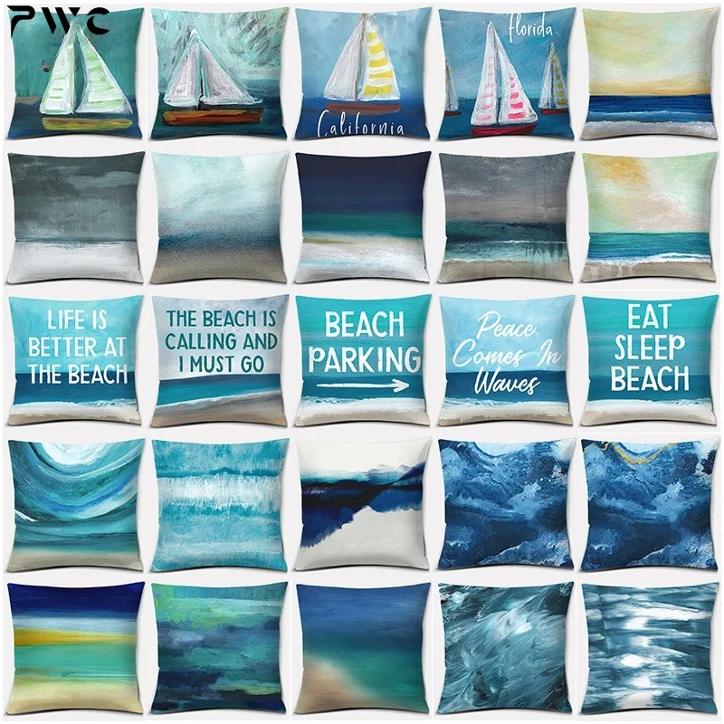 

45x45cm Print Beach Series Pillow Gift Home Office Decoration Pillow Bedroom Sofa Car Cushion Cover Pillowcase