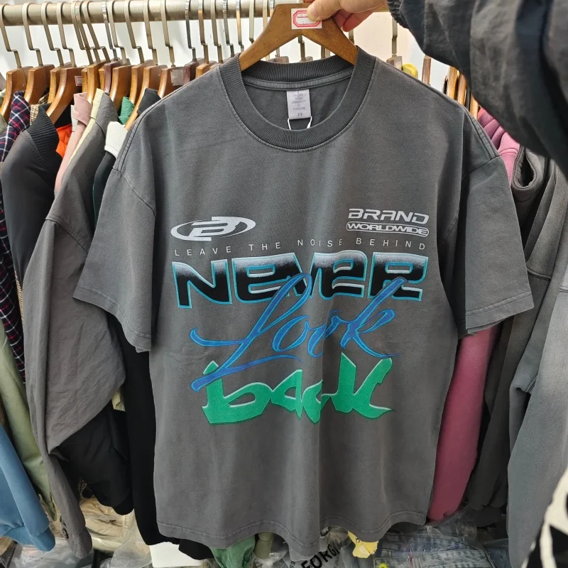 

Тяжелая хлопковая футболка большого размера, мужская винтажная футболка с цветными блоками и графическим принтом, повседневный уличный топ