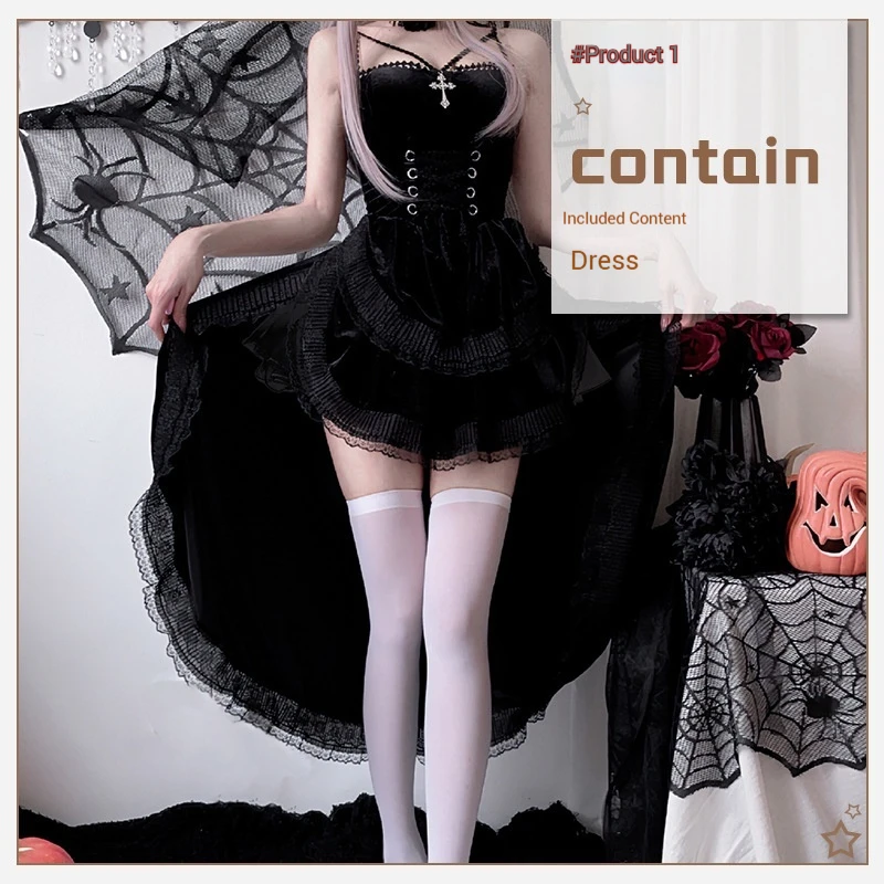 Kostium na Halloween w stylu gotyckim, ciemny, damski, szyty na miarę, z trenem, strój wampirzej panny młodej