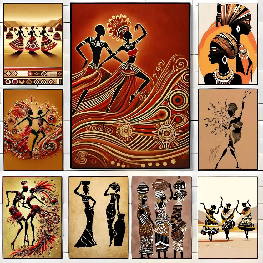 ART African Ethnic-Style Decorative Poster  Self-adhesive Art Waterproof Paper Sticker Coffee House Bar Room Wall Decor