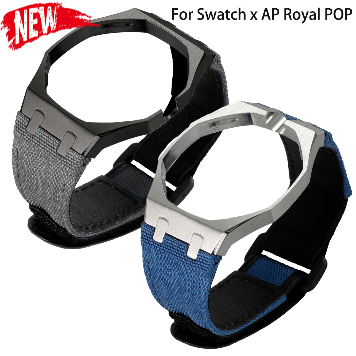 Nylon Strap + Metal Case Modification Kit for Swatch X AP Royal POP Sport Band Protective Cover Convert Pocket To Wristwatch