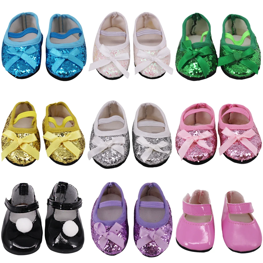 7cm Pretty Sequined Doll Shoes for 18inch Girl's American & 43Cm Baby New Born Doll Accessories,Our Generation Baby Toy Gifts