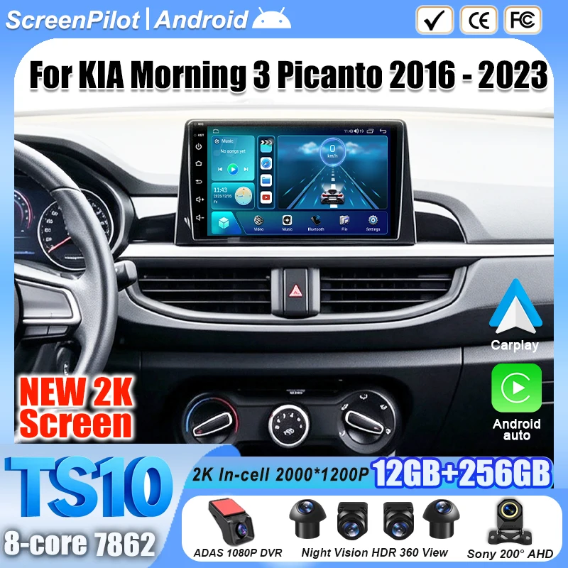 Android 16 For KIA Morning 3 Picanto 2016-2023 Car Radio Stereo Head Unit Multimedia Video Player GPS Navigation 2K QLED 9 inch