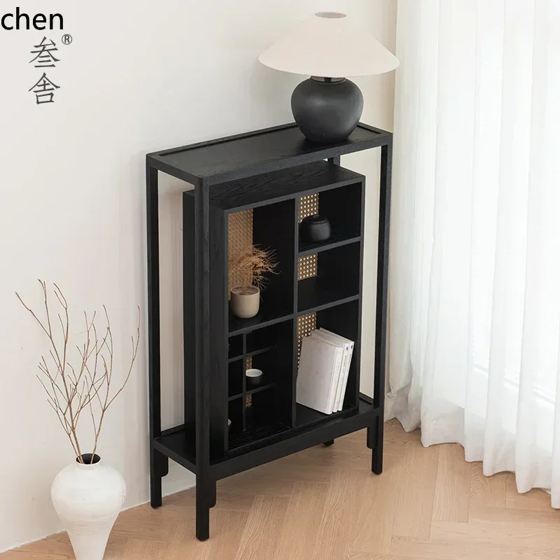 DSA  Red Oak Solid Wood Black Modern Simple Wabi Sabi Wind Duobao Tea Set Tea Shelf