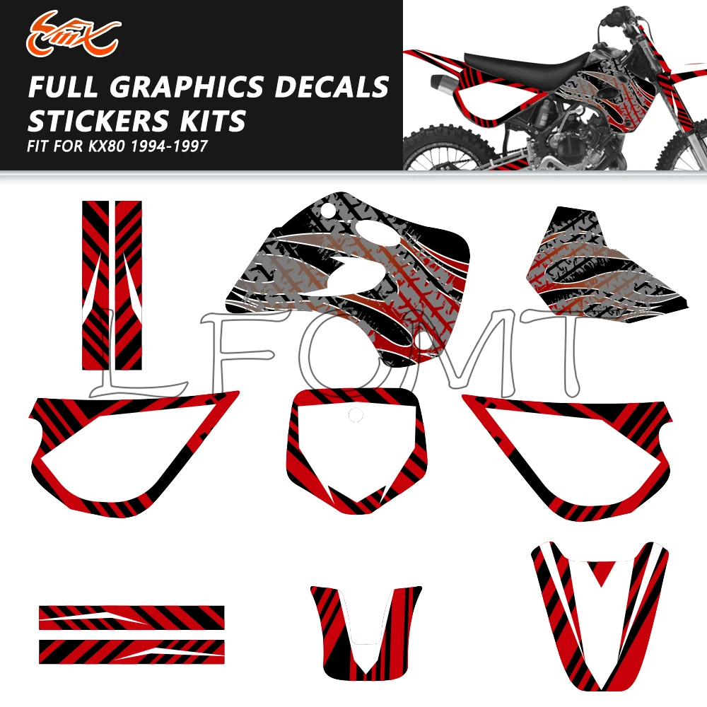 

New Style Motorcycle Backgrounds Graphics Decals Protector Stickers Kits Fit for Kawasaki KX80 KX 80 1994 1995 1996 1997