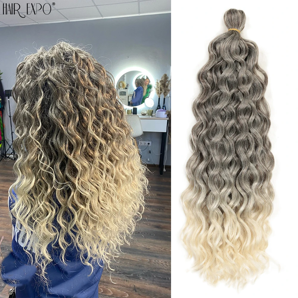 18Inch 24Inch Ocean Wave Crochet Braids Hair Hawaii Afro Curls Ombre Synthetic Braiding Hair Extensions Deep Wave Crochet Hair