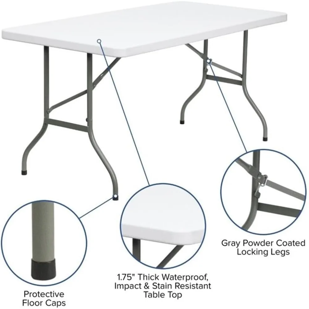 Plastic/Metal Blow Molded Folding Table In Granite White