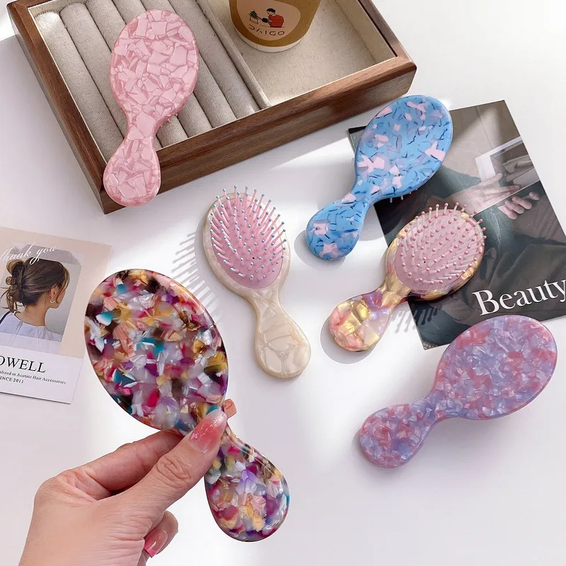 French Retro Handheld Hair Comb Acetate Board Portable Airbag Massage Comb for Home Use Small Personal Grooming Tool