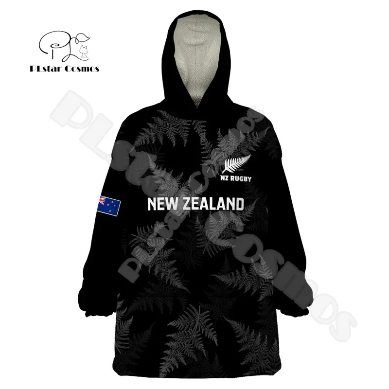 Custom Name New Zealand Aotearoa Maori Rugby Silver Fern Tattoo 3DPrint Harajuku Winter Casual Coat Fleece Jacket Snug Hoodies X