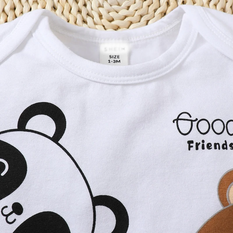 2PCS Short Sleeved Jumpsuit+Hat for Newborn Baby Boys and Girls 0-9 Months Cute Animals White Romper Bodysuits Onesie for Summer