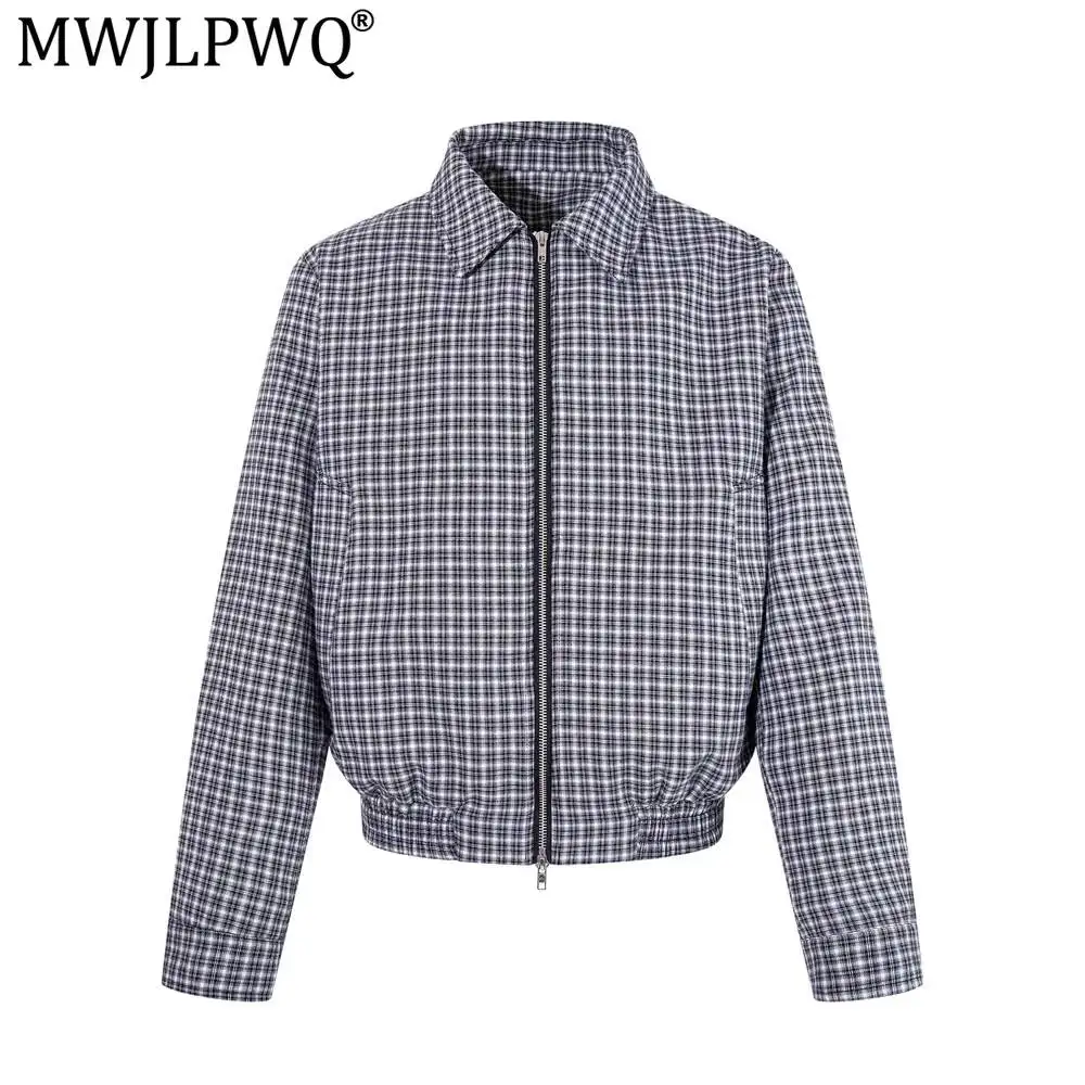 MWJLPWQ Plaid Lapel Short Loose Jacket For Men Spring Autumn Cleanfit American Style Trendy Double Zipper Casual Tops New 20181