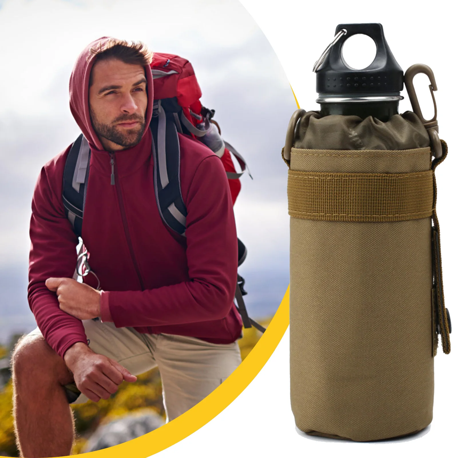 

Portable Water Bottle Bag Wear Resistant Outdoor Tactical Kettle Bag Effortless Waist Bag For Camping Hiking Cycling Fishing