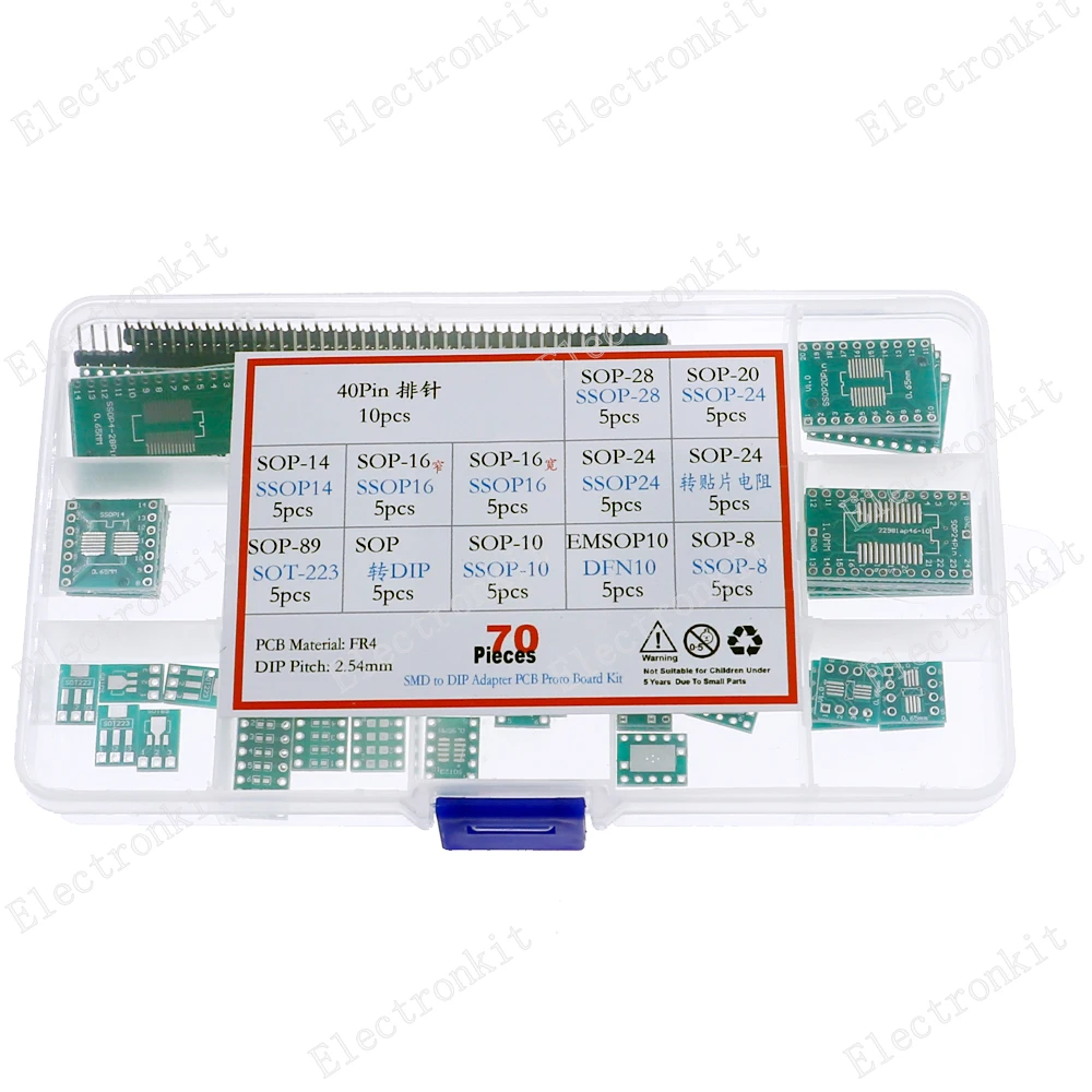 70pcs PCB Board Assort Kit SMD Turn To DIP Adapter Converter Plate SOP8 SOP10 SOP14 SOP16 SOP24 SOP28