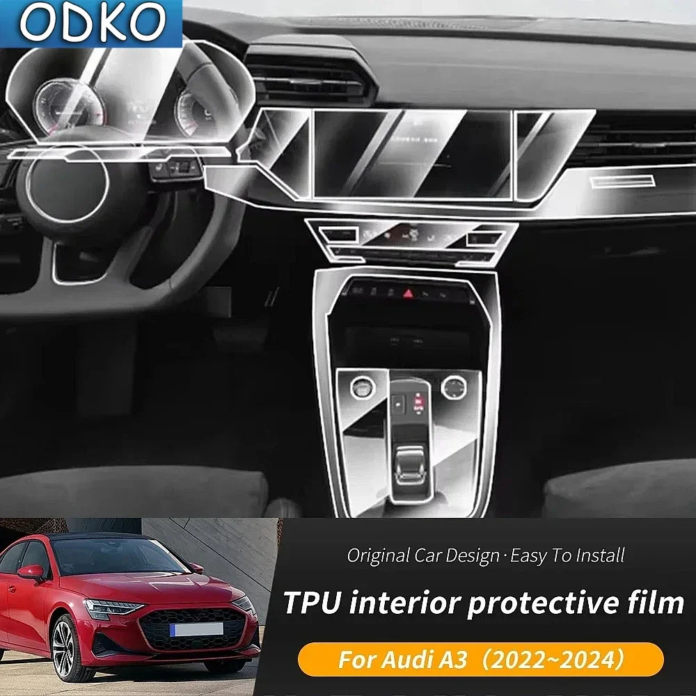 For Audi A3 8Y 2023 Car Multimedia Screen Center Gear Panel Transparent TPU Automotive Interior Protective Cover Film Decor