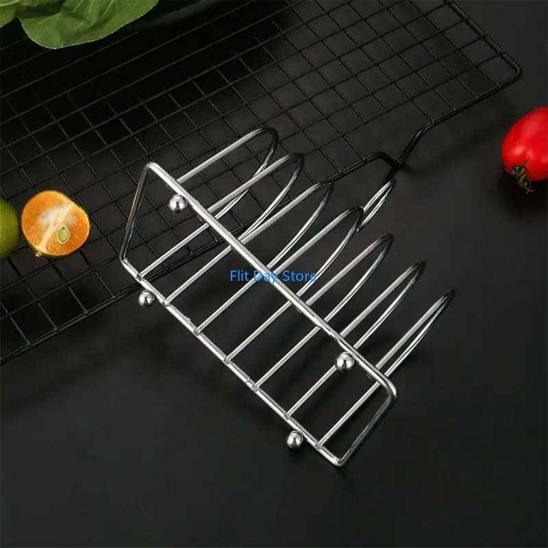 F92C Toasts Bread Rack Stainless Steels Bread Holder Kitchen 6 Slices Bread Display Stand Display Tool