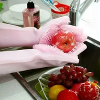 Magic Silicone Dishwashing Scrubber Dish Washing Sponge Rubber Scrub Gloves Kitchen Cleaning 1 Pair