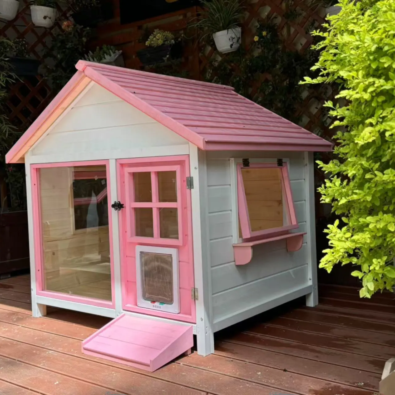 Outdoor solid wood rainproof cat house cat house dog house solid wood pet villa windproof and warm, anti-corrosion and moisture-