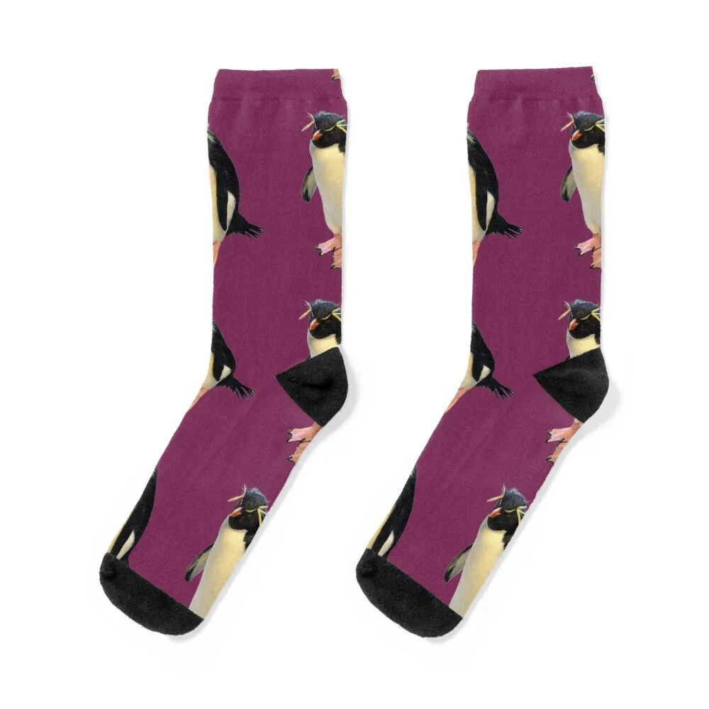 

Rockhopper Crested Penguin - burgundy background Socks men cotton high quality cycling christmass gift Ladies Socks Men's