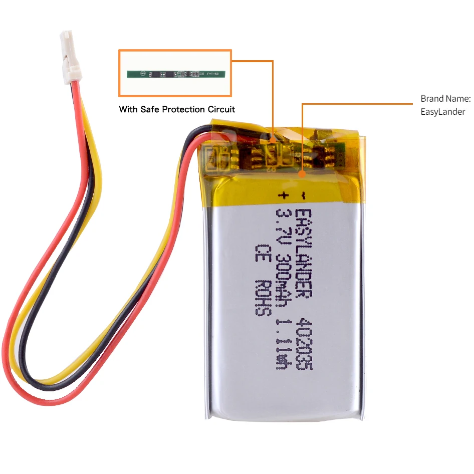 3.7V 250mAh 402035 Lithium Polymer Rechargeable Battery JST 1.25U 3pin 302035 502035 602035 702035 802035 902035 102035