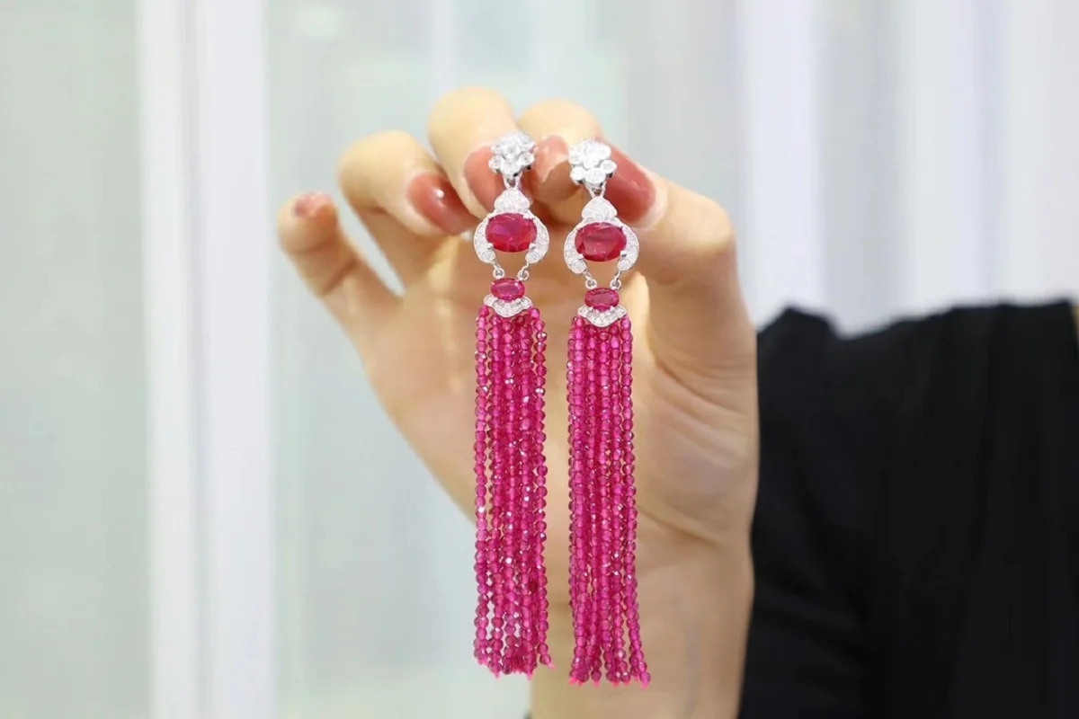 Pirmiana Three Color Red Green Blue S925 Silver Tassel Earrings Fashion Jewelry Women
