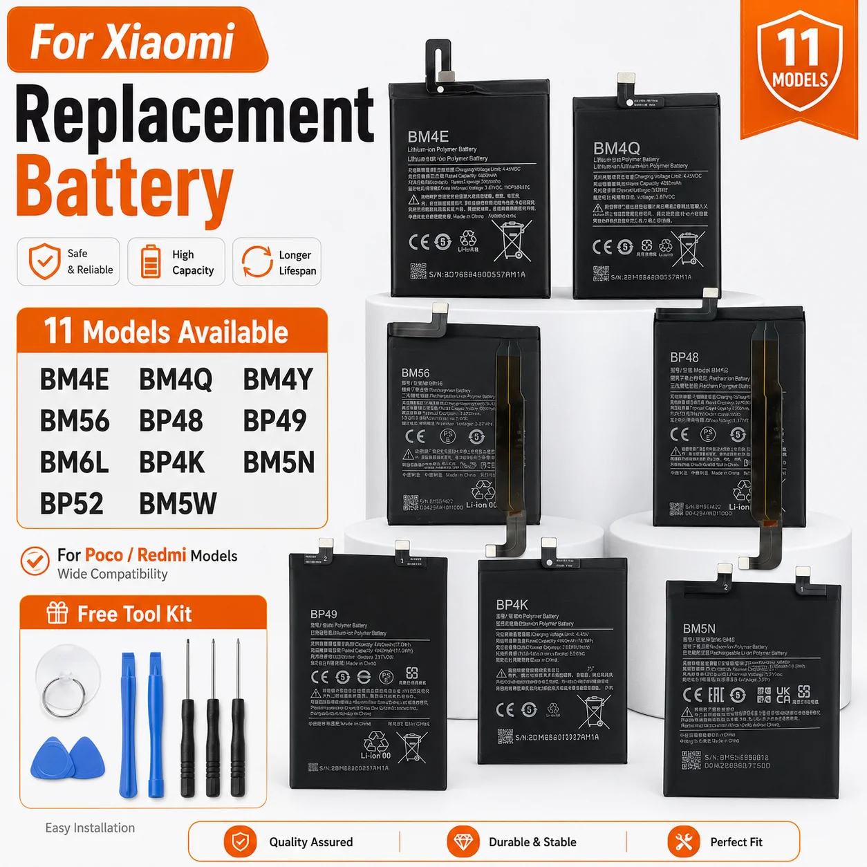 Replacement Battery BM4E BM4Q BM4Y BM56 BP48 BP49 BP4K BM5N BP52 BM5W BM6L For Xiaomi Poco F1 F2 F3 F4 GT 5G F5 F6 Pro F8 Ultra